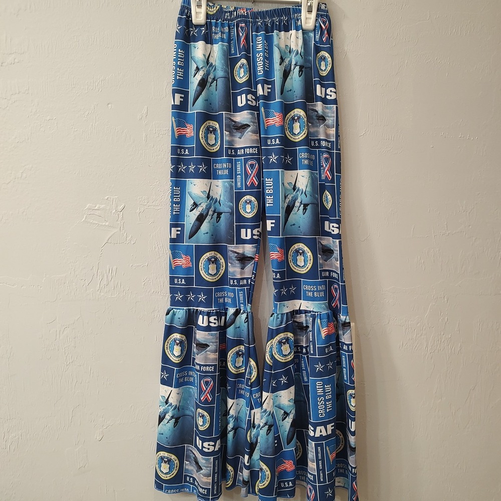 Patriotic Bell Bottoms United States Air Force Girl Sz 10/12 Cross Into The Blue